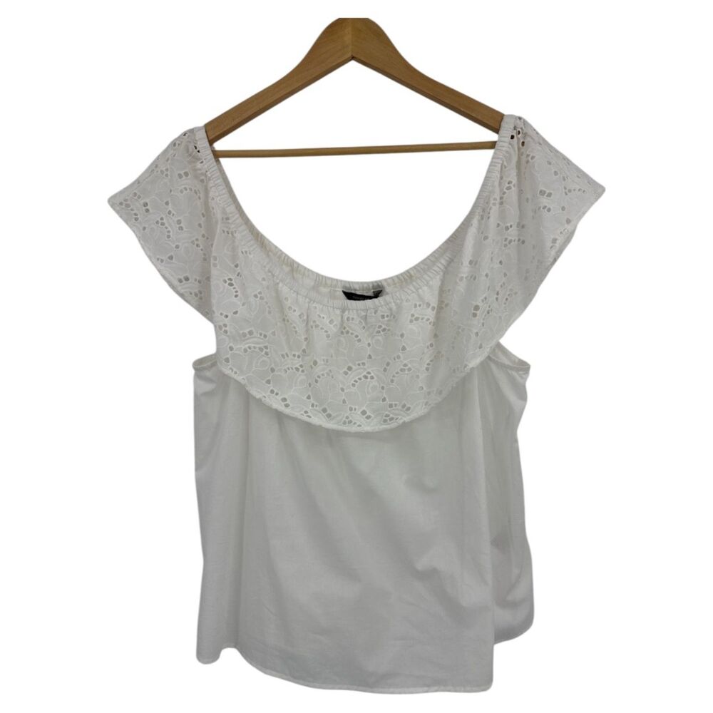 Womens XL Off the Shoulder White Blouse BR Factory knit top lace crop